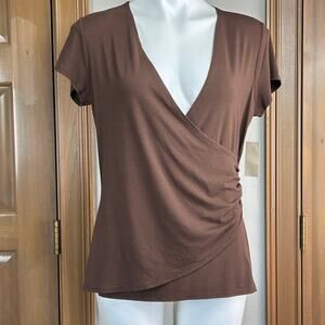 Coldwater Creek Top Short sleeve faux wrap Brown NWT Size small